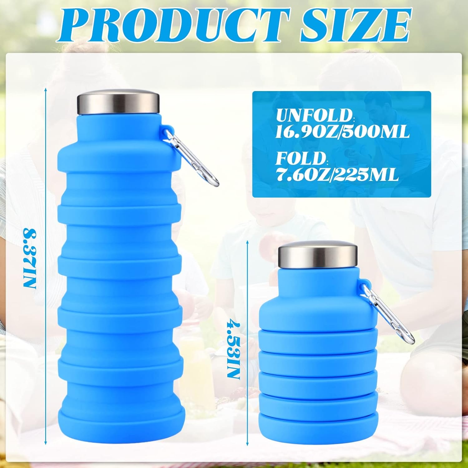 Lallisa 4 Pcs Collapsible Water Bottles 17 oz Reusable Silicone Foldable Travel Water Bottle Portable Leak Proof Sports Water Bottles for Gym Camping Hiking (Blue, Purple, Gray, Green) - Image 2