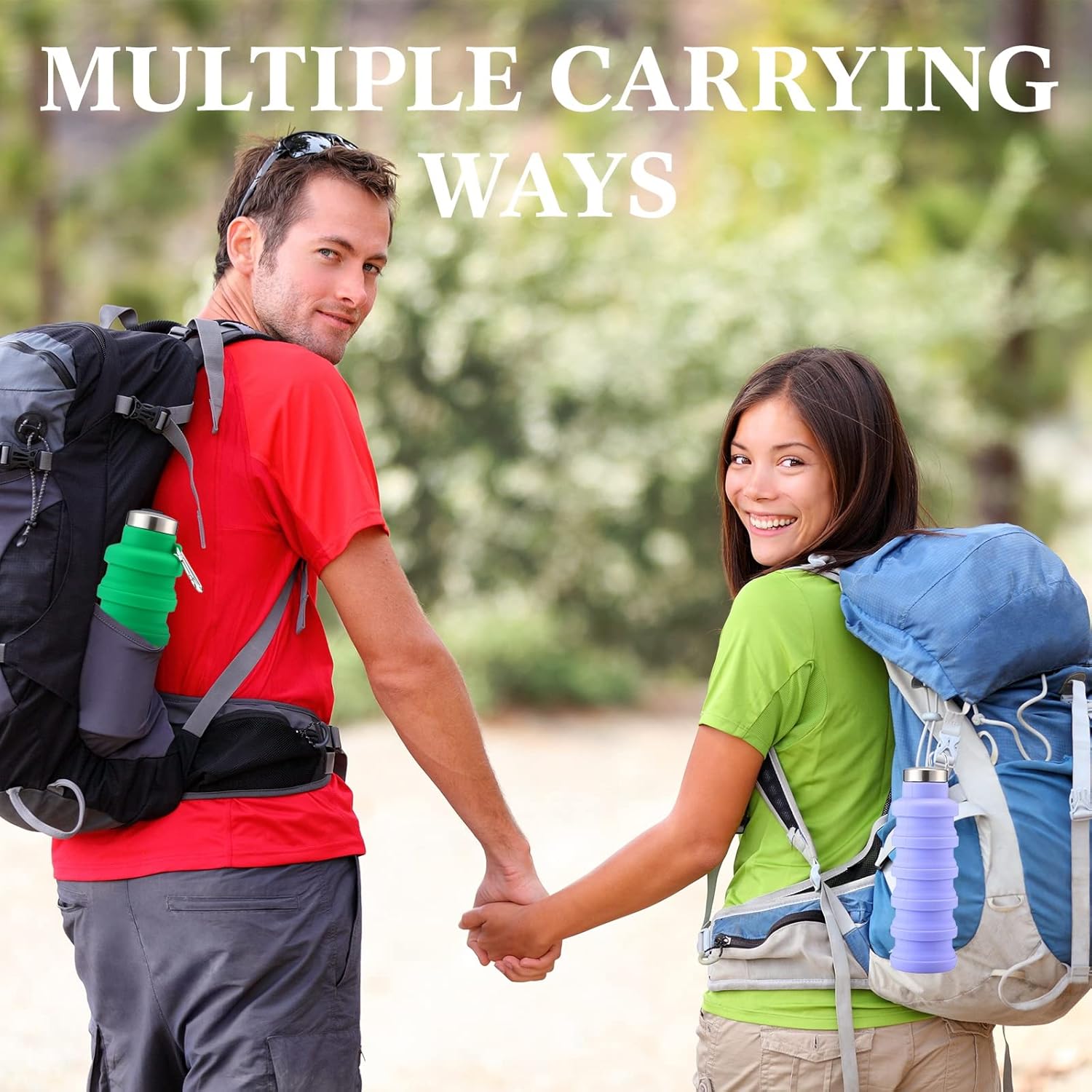 Lallisa 4 Pcs Collapsible Water Bottles 17 oz Reusable Silicone Foldable Travel Water Bottle Portable Leak Proof Sports Water Bottles for Gym Camping Hiking (Blue, Purple, Gray, Green) - Image 5