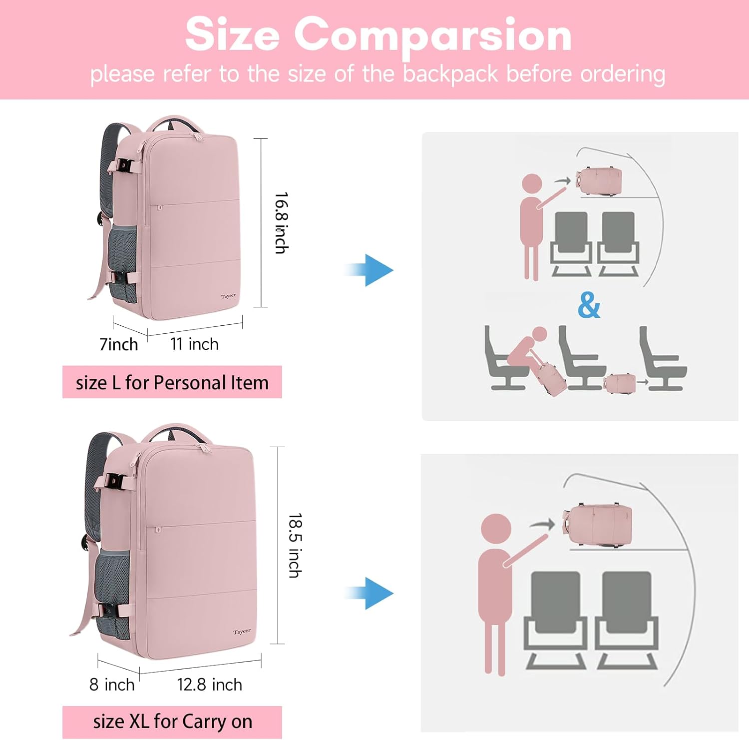 Travel Backpack for Women, Carry On Backpack with USB Charging Port & Shoe Pouch, TSA 15.6inch Laptop Mochila Flight Approved, Nurse Bag Casual Daypack for Weekender Business Hiking, Pink - Image 6