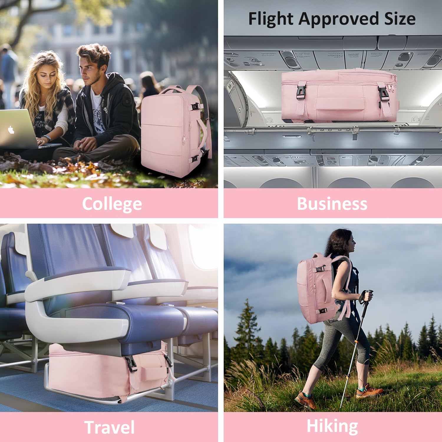 Travel Backpack for Women, Carry On Backpack with USB Charging Port & Shoe Pouch, TSA 15.6inch Laptop Mochila Flight Approved, Nurse Bag Casual Daypack for Weekender Business Hiking, Pink - Image 9