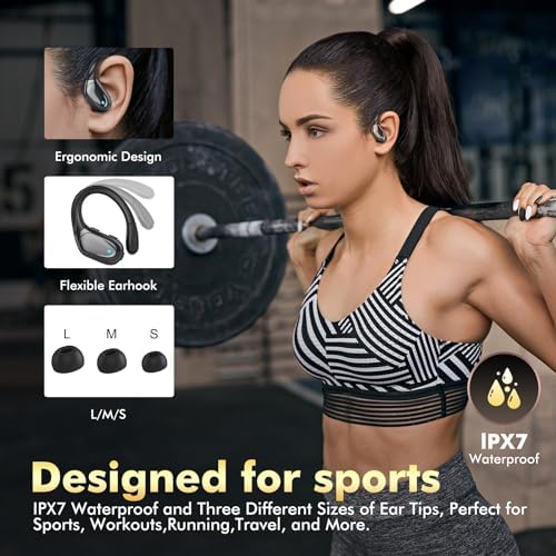 HAOYUYAN Wireless Earbuds, Sports Bluetooth Headphones, 80Hrs Playtime Ear Buds with LED Power Display, Noise Canceling Headset, IPX7 Waterproof Earphones for Workout/Running - Image 5