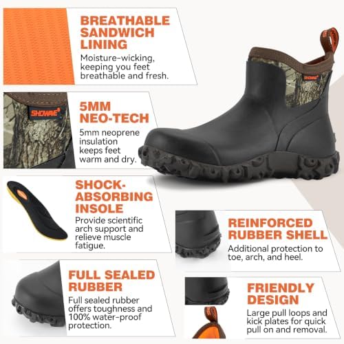 Showave Men's Rubber Boots Waterproof Rain Boots Mud Boot Comfy Sports Sole - Image 4